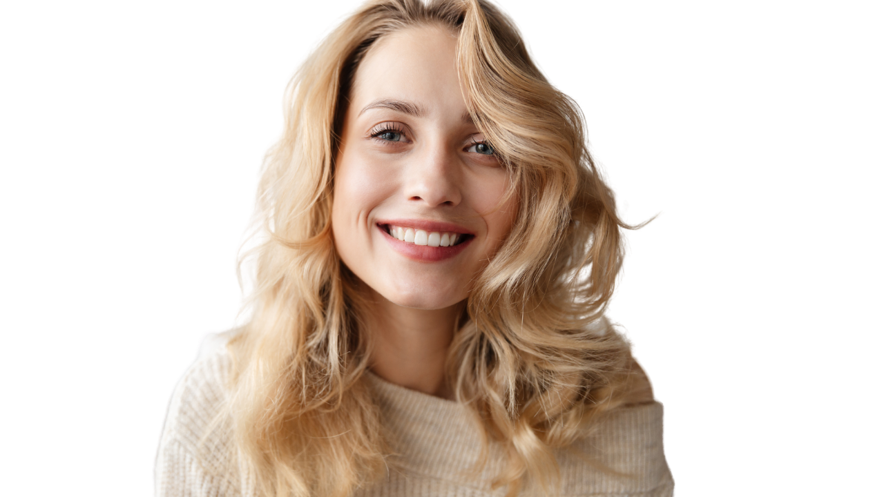 A smiling woman with a bright healthy smile